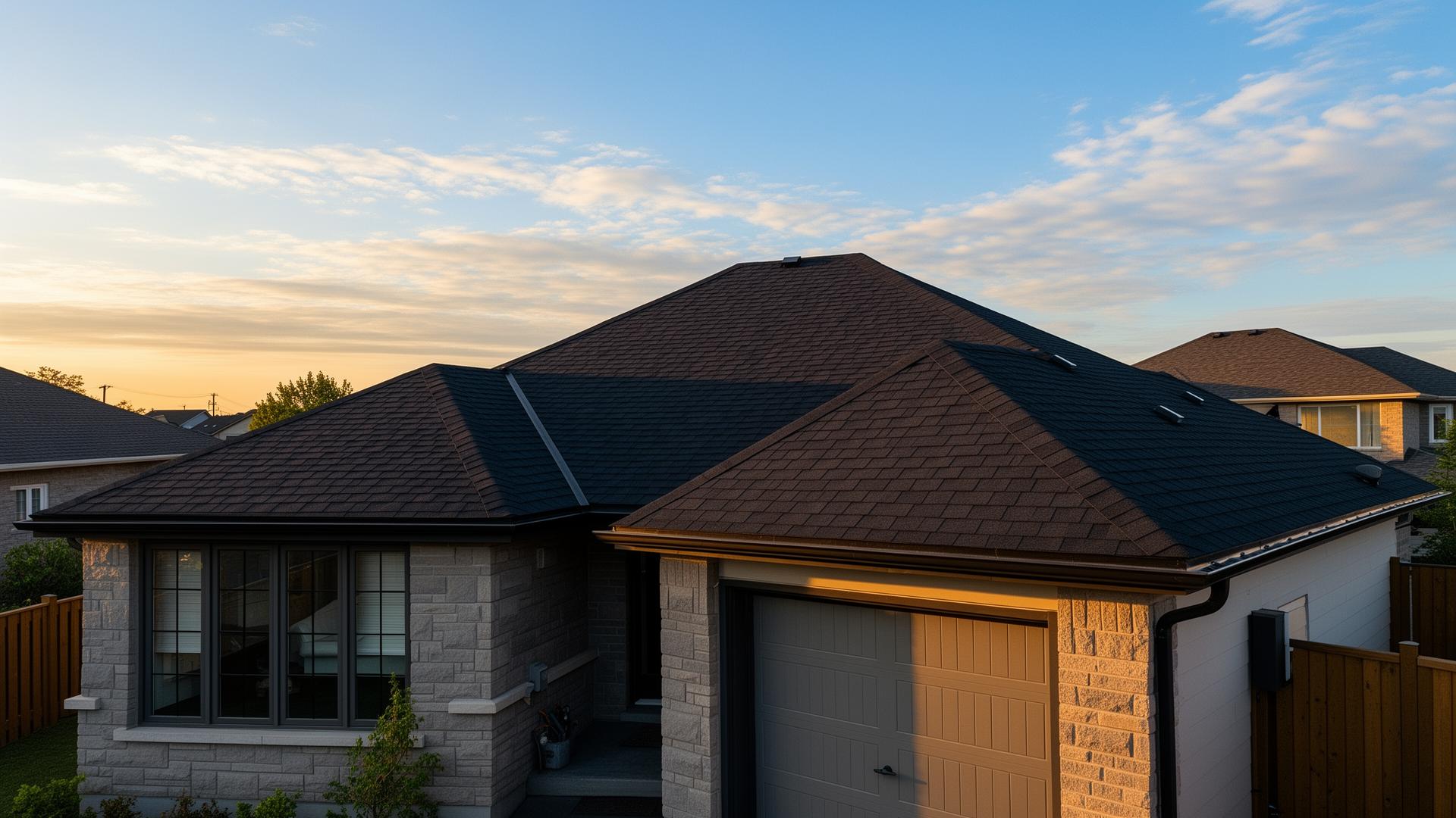 Newly installed asphalt shingle roof on a Sarnia home
